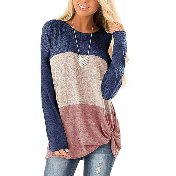✚Avalanches✚ ❥ Womens Plus Size Gradient Color Side Twist Knotted Tops Casual Tunic Shirts 